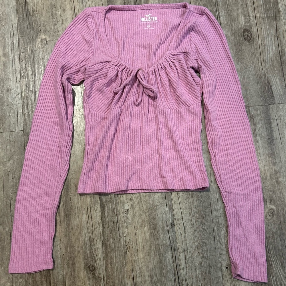 Hollister Mauve Ribbed Long Sleeve Top